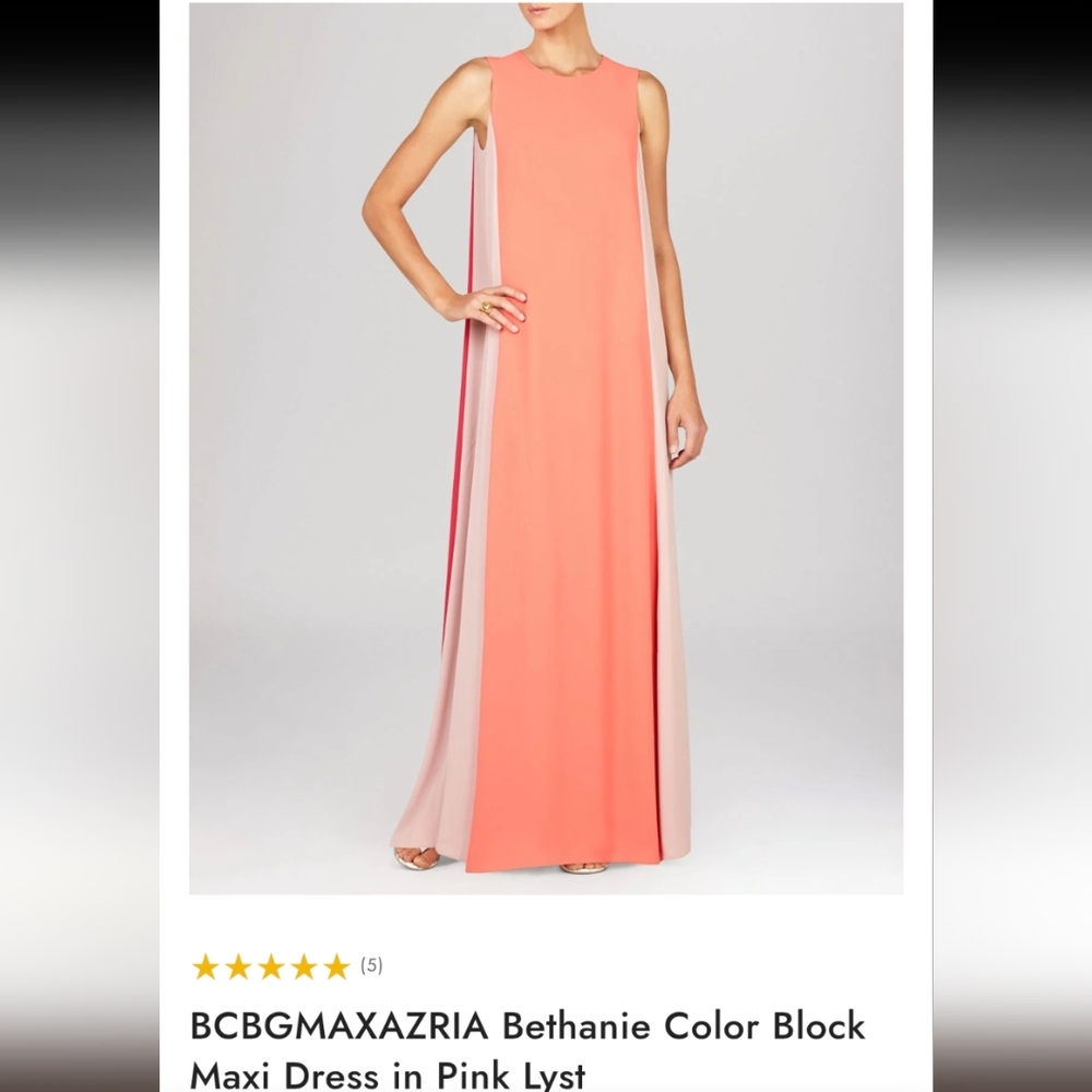 BCBGMaxAzria Color Block Maxi Dress in Coral and Pink